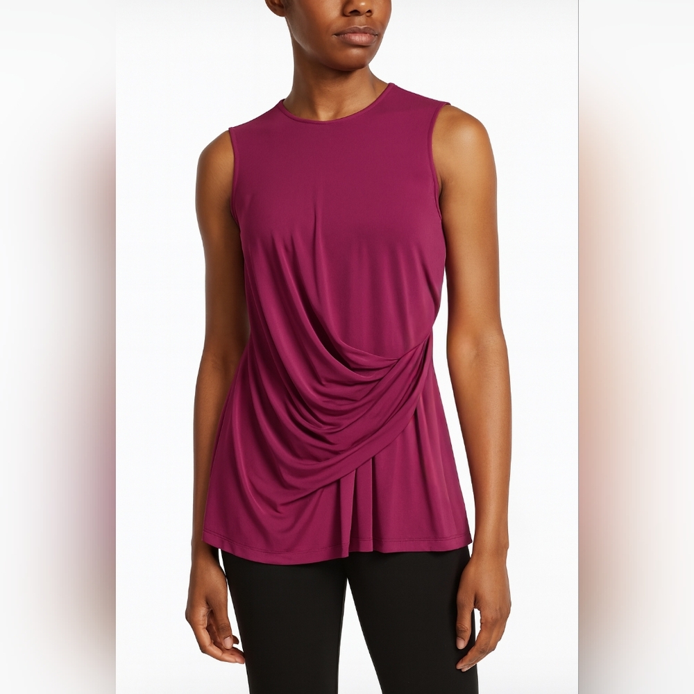 Calvin Klein Sleeveless Draped Front Top XS Magenta New With Tags